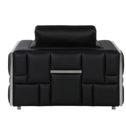 47" Black And Silver Top Grain Leather Club Chair