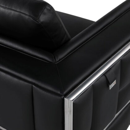 47" Black And Silver Top Grain Leather Club Chair
