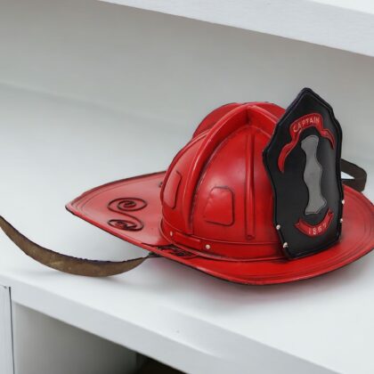 8" Red and Black Metal Fireman Hand Painted Figurine