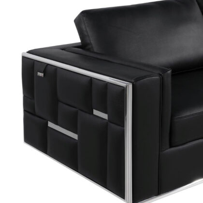 47" Black And Silver Top Grain Leather Club Chair
