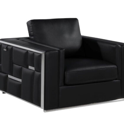 47" Black And Silver Top Grain Leather Club Chair