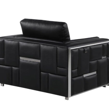 47" Black And Silver Top Grain Leather Club Chair