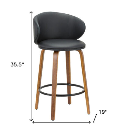 Set of Two 26" Black and Brown Faux Leather and Solid Wood Low Back Counter Height Bar Chairs