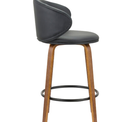 Set of Two 26" Black and Brown Faux Leather and Solid Wood Low Back Counter Height Bar Chairs