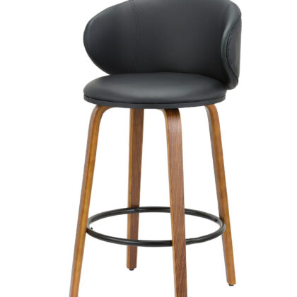 Set of Two 26" Black and Brown Faux Leather and Solid Wood Low Back Counter Height Bar Chairs