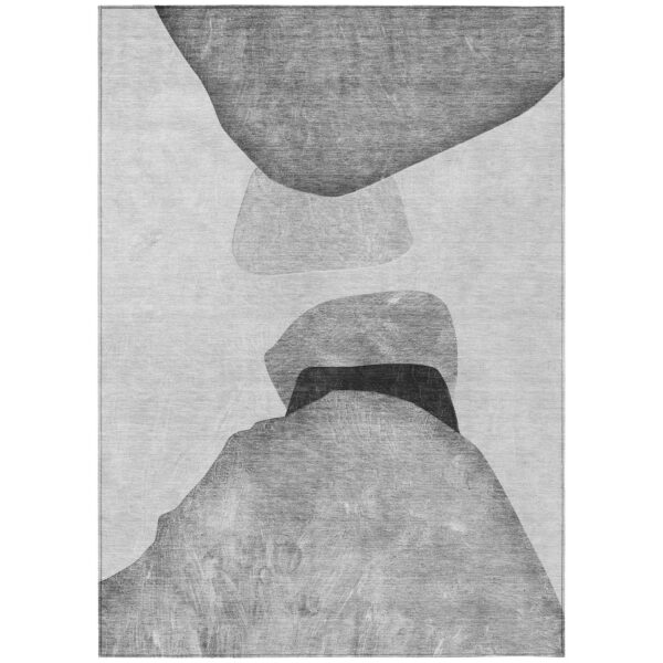 10' X 14' Gray and Black Abstract Washable Non Skid Indoor Outdoor Area Rug