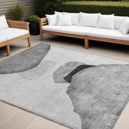 10' X 14' Gray and Black Abstract Washable Non Skid Indoor Outdoor Area Rug
