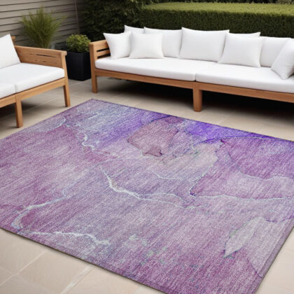 8' X 10' Purple Abstract Washable Non Skid Indoor Outdoor Area Rug