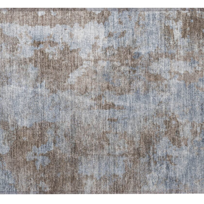 2' X 3' Mocha and Blue Abstract Washable Non Skid Indoor Outdoor Area Rug