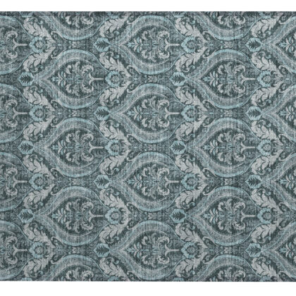 2' X 3' Teal Damask Washable Non Skid Indoor Outdoor Area Rug
