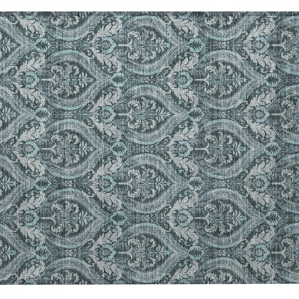 2' X 3' Teal Damask Washable Non Skid Indoor Outdoor Area Rug