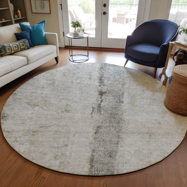8' Taupe Beige And Gray Round Abstract Washable Indoor Outdoor Area Rug