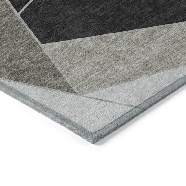 8' Coffee Charcoal And Gray Round Geometric Washable Indoor Outdoor Area Rug