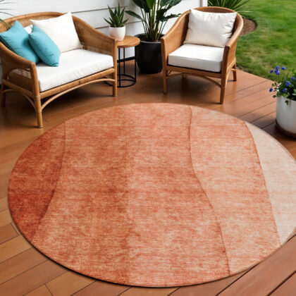 8' Red Copper And Terra Cotta Round Ombre Washable Indoor Outdoor Area Rug
