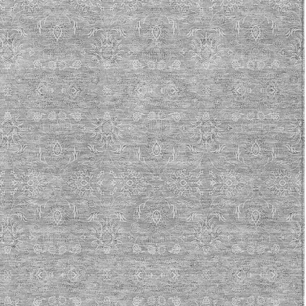 10' X 14' Gray Silver And Ivory Floral Washable Indoor Outdoor Area Rug