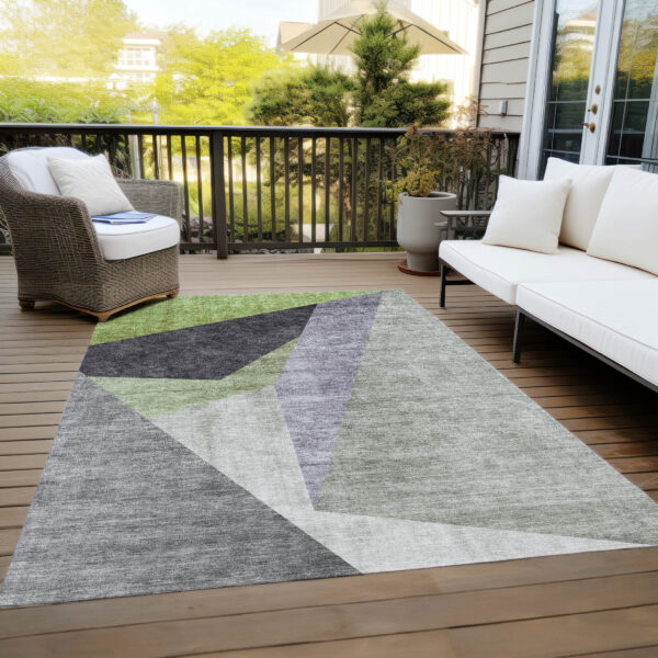 10' X 14' Sage Green And Charcoal Abstract Washable Indoor Outdoor Area Rug