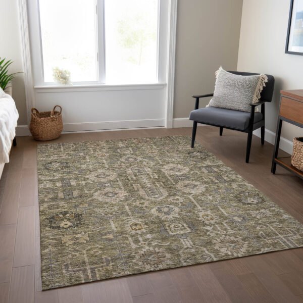 5' X 8' Brown Gray And Charcoal Oriental Washable Indoor Outdoor Area Rug