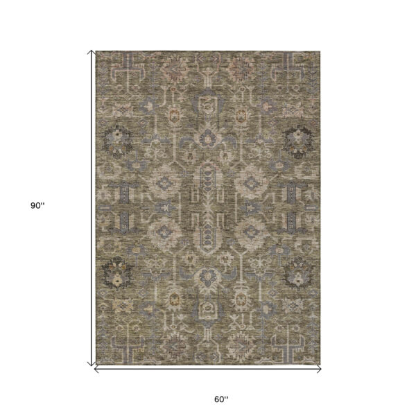 5' X 8' Brown Gray And Charcoal Oriental Washable Indoor Outdoor Area Rug