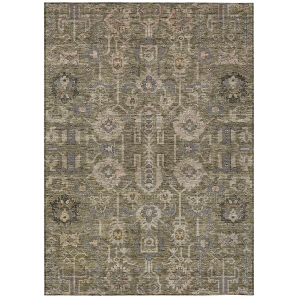 5' X 8' Brown Gray And Charcoal Oriental Washable Indoor Outdoor Area Rug