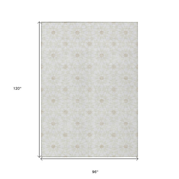 8' X 10' Ivory Beige And Taupe Floral Medallion Washable Indoor Outdoor Area Rug