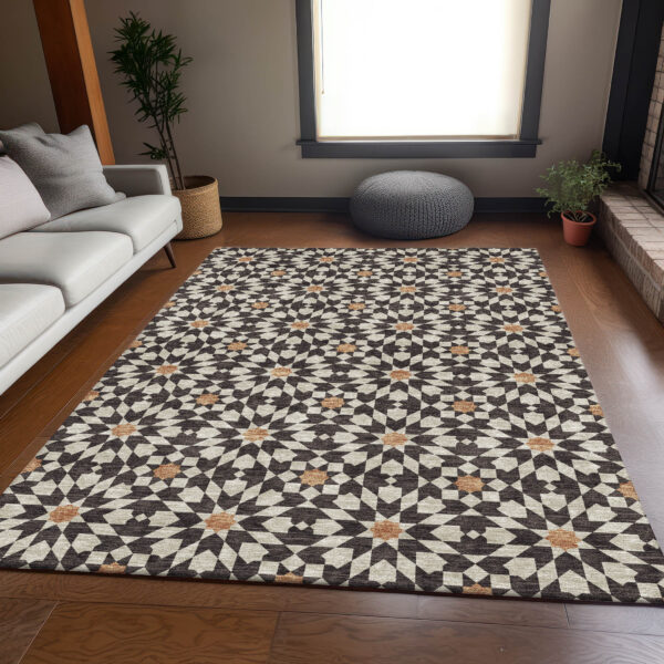 10' X 14' Charcoal Silver And Copper Floral Medallion Washable Indoor Outdoor Area Rug