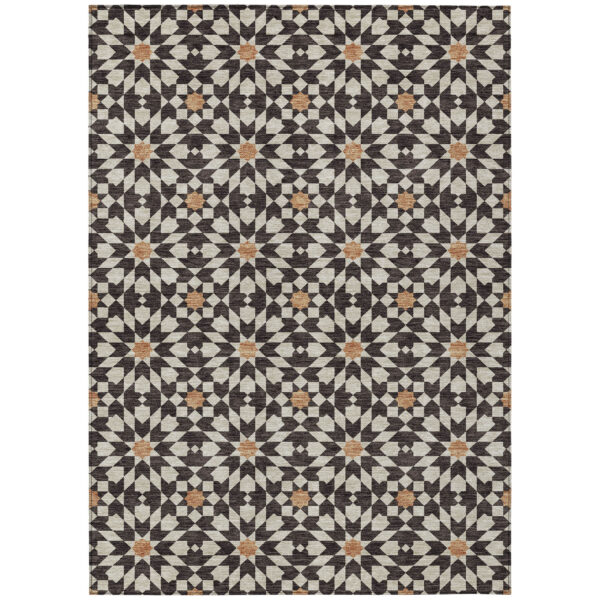 10' X 14' Charcoal Silver And Copper Floral Medallion Washable Indoor Outdoor Area Rug
