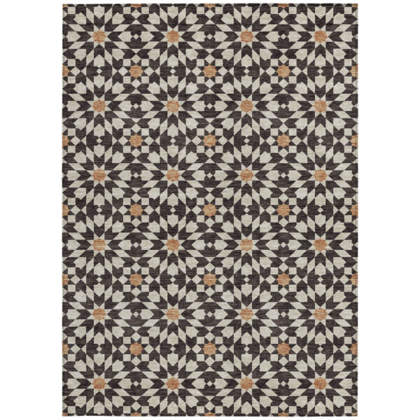 10' X 14' Charcoal Silver And Copper Floral Medallion Washable Indoor Outdoor Area Rug
