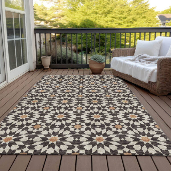 10' X 14' Charcoal Silver And Copper Floral Medallion Washable Indoor Outdoor Area Rug
