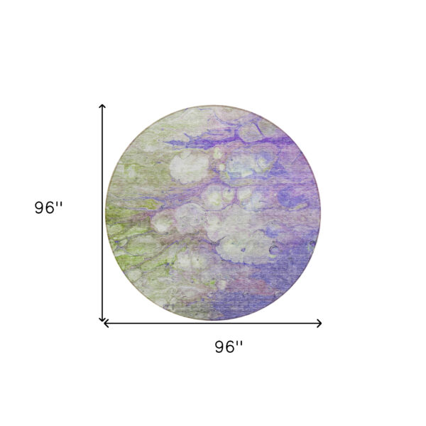 8' Purple Lilac And Artichoke Green Round Abstract Washable Indoor Outdoor Area Rug