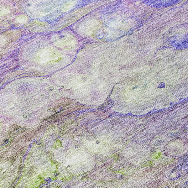 8' Purple Lilac And Artichoke Green Round Abstract Washable Indoor Outdoor Area Rug