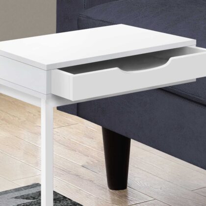 16" X 10.25" X 24.5" White Metal With A Drawer Accent Table