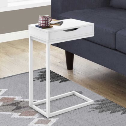 16" X 10.25" X 24.5" White Metal With A Drawer Accent Table