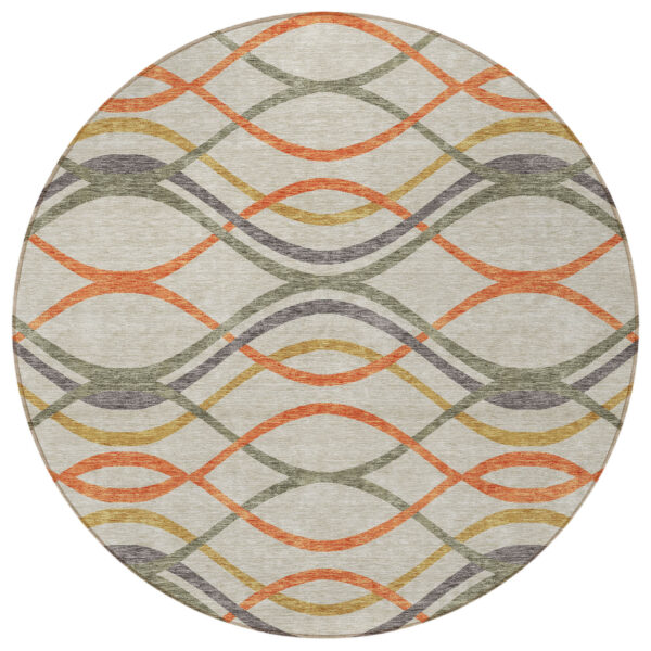 8' Orange Ivory And Gray Round Abstract Washable Indoor Outdoor Area Rug