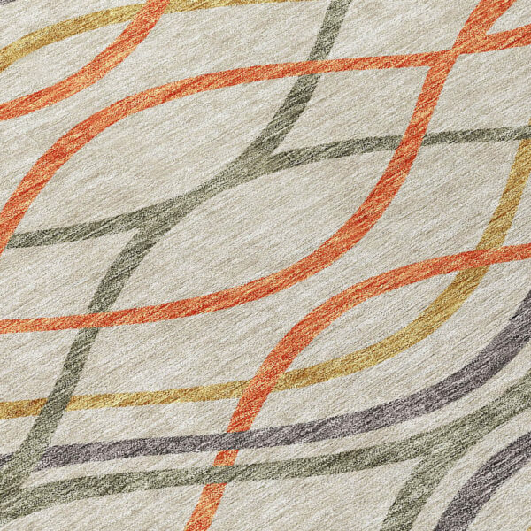 8' Orange Ivory And Gray Round Abstract Washable Indoor Outdoor Area Rug