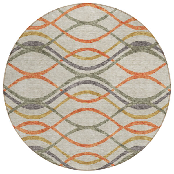 8' Orange Ivory And Gray Round Abstract Washable Indoor Outdoor Area Rug