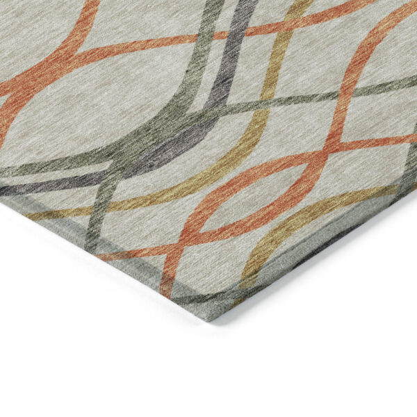 8' Orange Ivory And Gray Round Abstract Washable Indoor Outdoor Area Rug