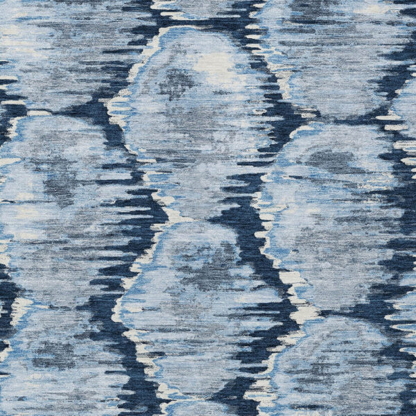 10' X 14' Navy Blue Sky Blue And Ivory Abstract Washable Indoor Outdoor Area Rug