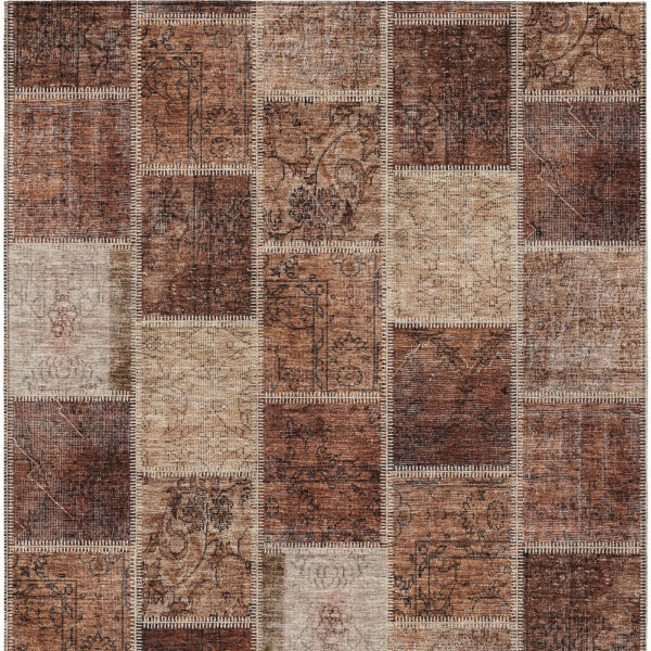 9' X 12' Orange Copper And Beige Patchwork Washable Indoor Outdoor Area Rug