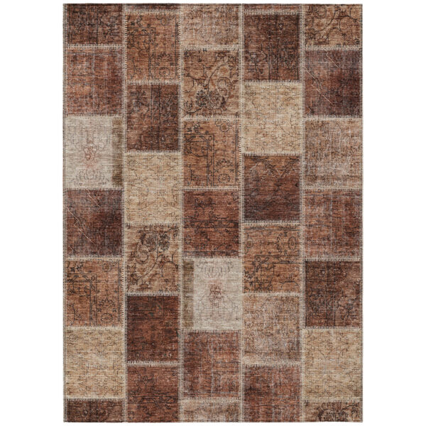 9' X 12' Orange Copper And Beige Patchwork Washable Indoor Outdoor Area Rug