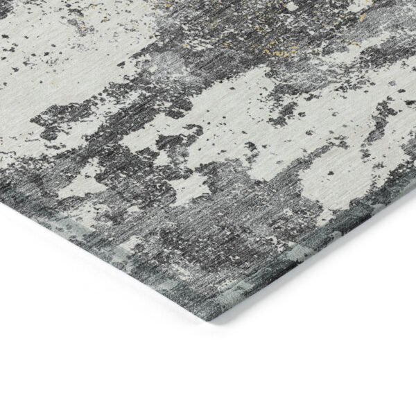 10' X 14' Charcoal Gray And Silver Floral Washable Indoor Outdoor Area Rug