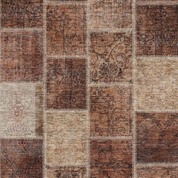 9' X 12' Orange Copper And Beige Patchwork Washable Indoor Outdoor Area Rug