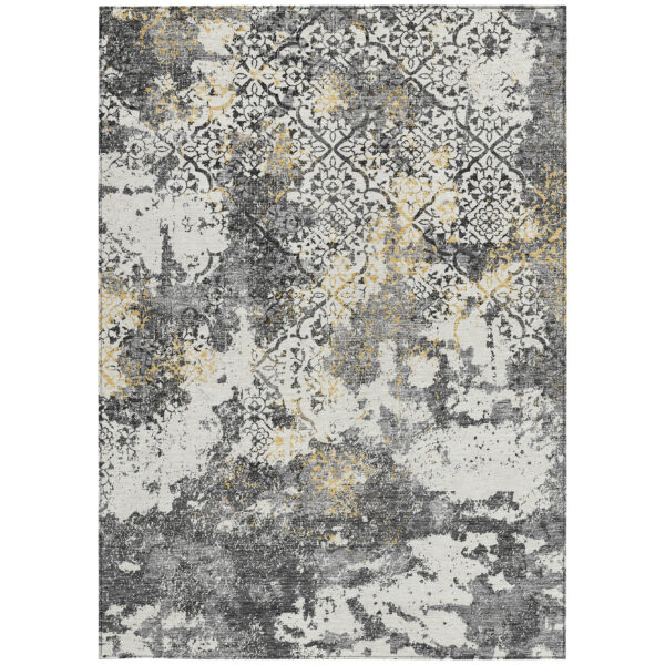 10' X 14' Charcoal Gray And Silver Floral Washable Indoor Outdoor Area Rug