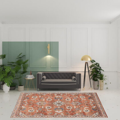8' x 10' Orange Floral Power Loom Area Rug