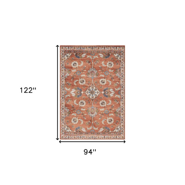8' x 10' Orange Floral Power Loom Area Rug