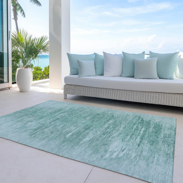 9' X 12' Aqua And Teal Blue Abstract Washable Indoor Outdoor Area Rug
