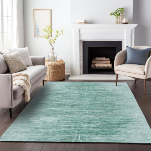 9' X 12' Aqua And Teal Blue Abstract Washable Indoor Outdoor Area Rug