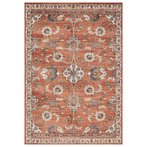 8' x 10' Orange Floral Power Loom Area Rug