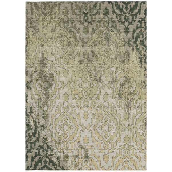 8' X 10' Artichoke Green And Beige Medallion Washable Indoor Outdoor Area Rug