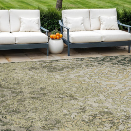 8' X 10' Artichoke Green And Beige Medallion Washable Indoor Outdoor Area Rug