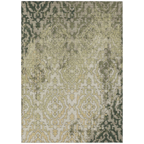 8' X 10' Artichoke Green And Beige Medallion Washable Indoor Outdoor Area Rug
